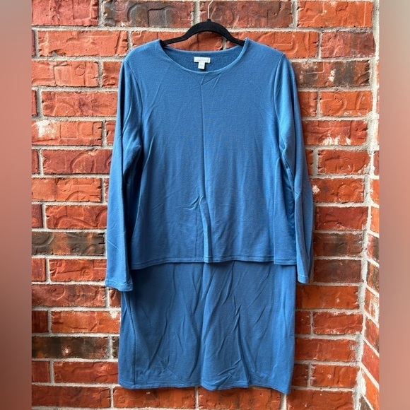 Pure Jill Womens Medium Luxe Tencel Blue Layered Long Sleeve Layered Dress - Picture 9 of 9